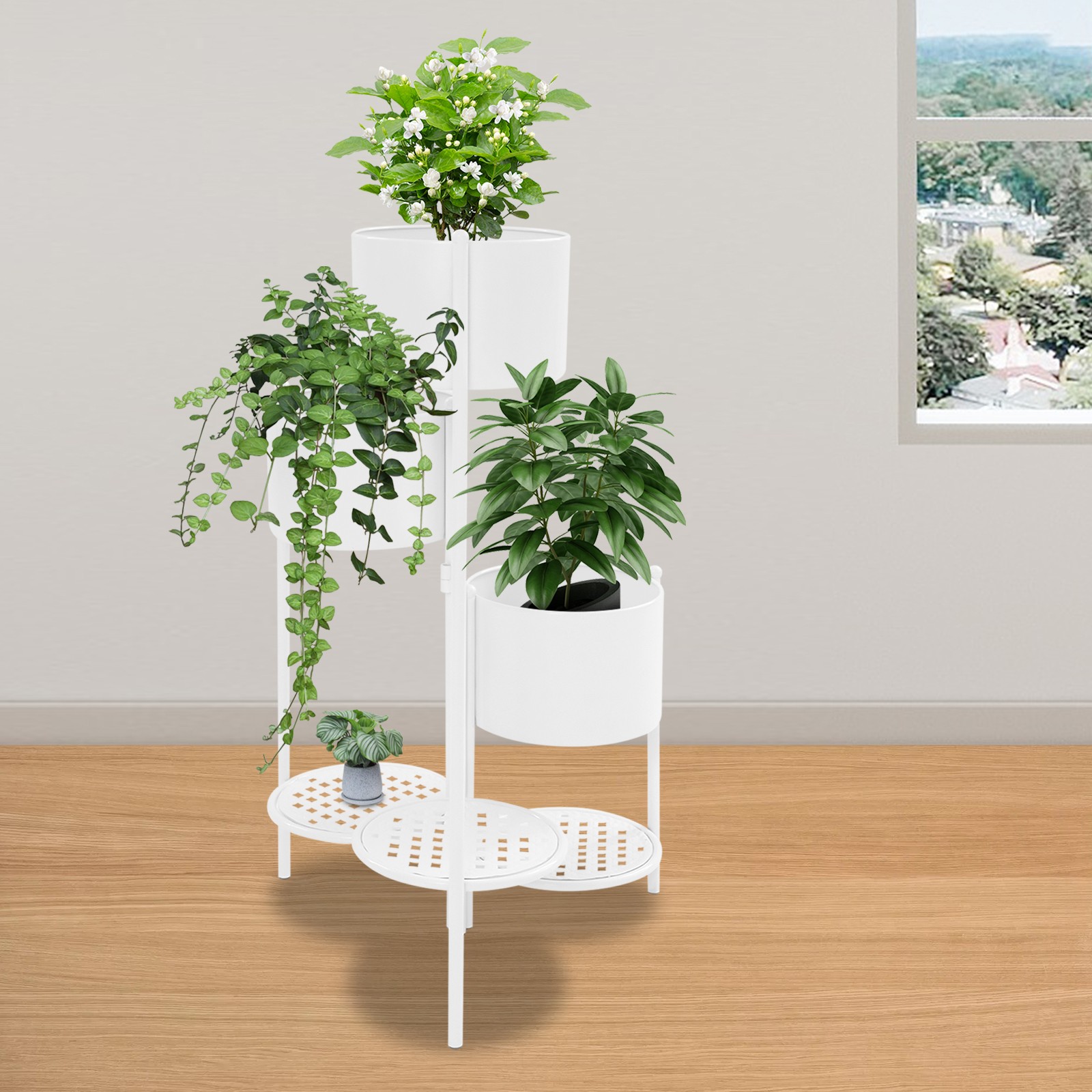 3 Tier 3 Potted Outdoor Flower Pot Stands Holder Shelves for Living Room White