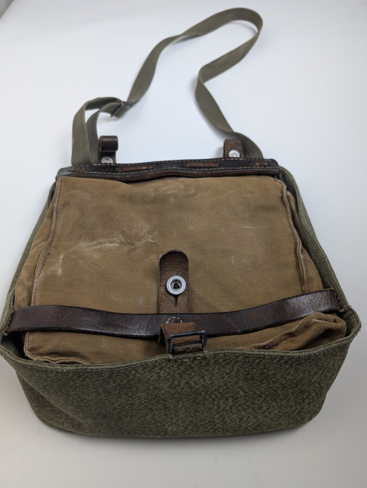 Vintage Danish Military Bread Bag 1959 Canvas Leather Shoulder Bag