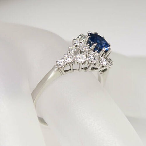 1.40 Ct Natural Sapphire Diamond Engagement Proposal Ring 14K Solid White Gold