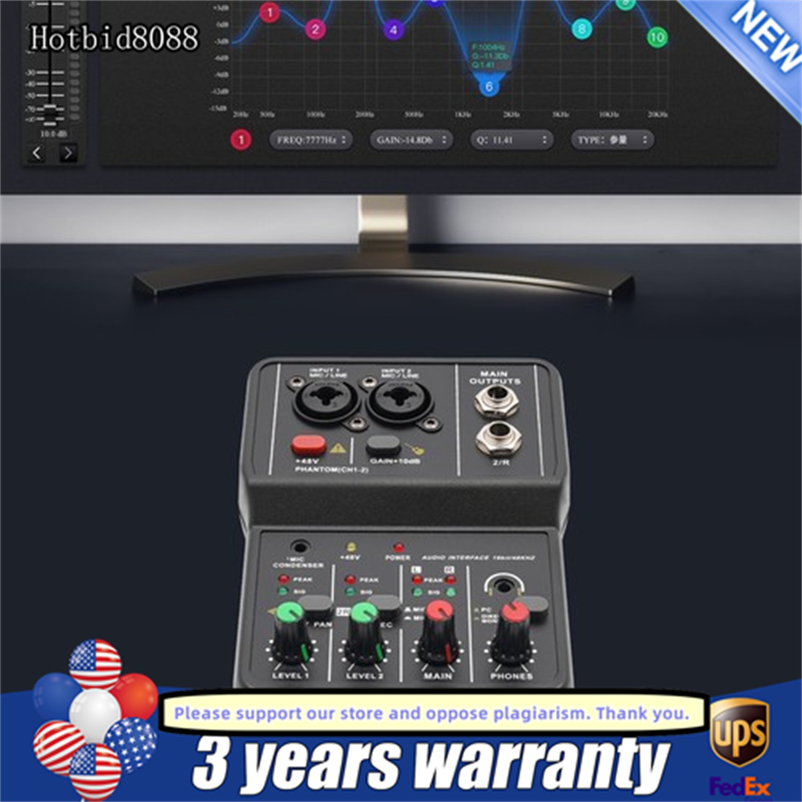 4Channel Mini Audio Mixer Bluetooth USB DJ Sound Mixing Console Amplifier Studio