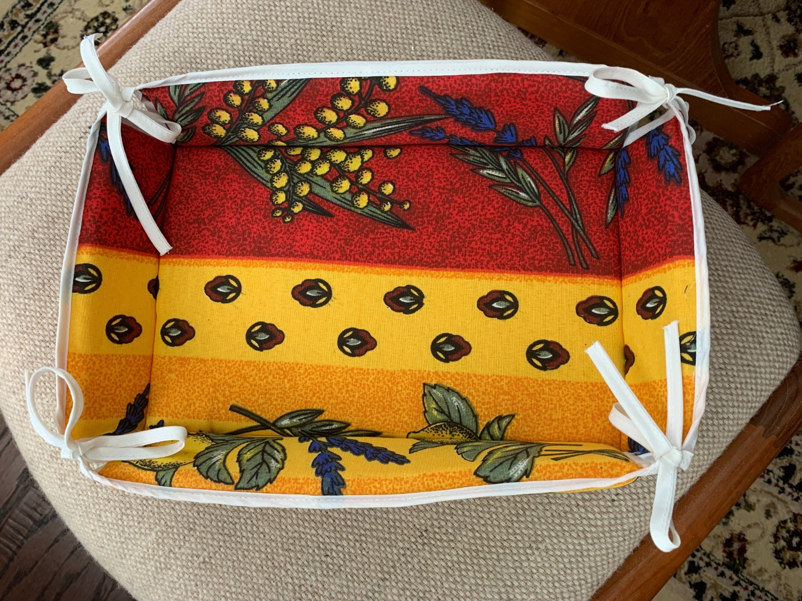 Olive Design Bread Basket French Provencal Red & Yellow  11"x7" Made In France