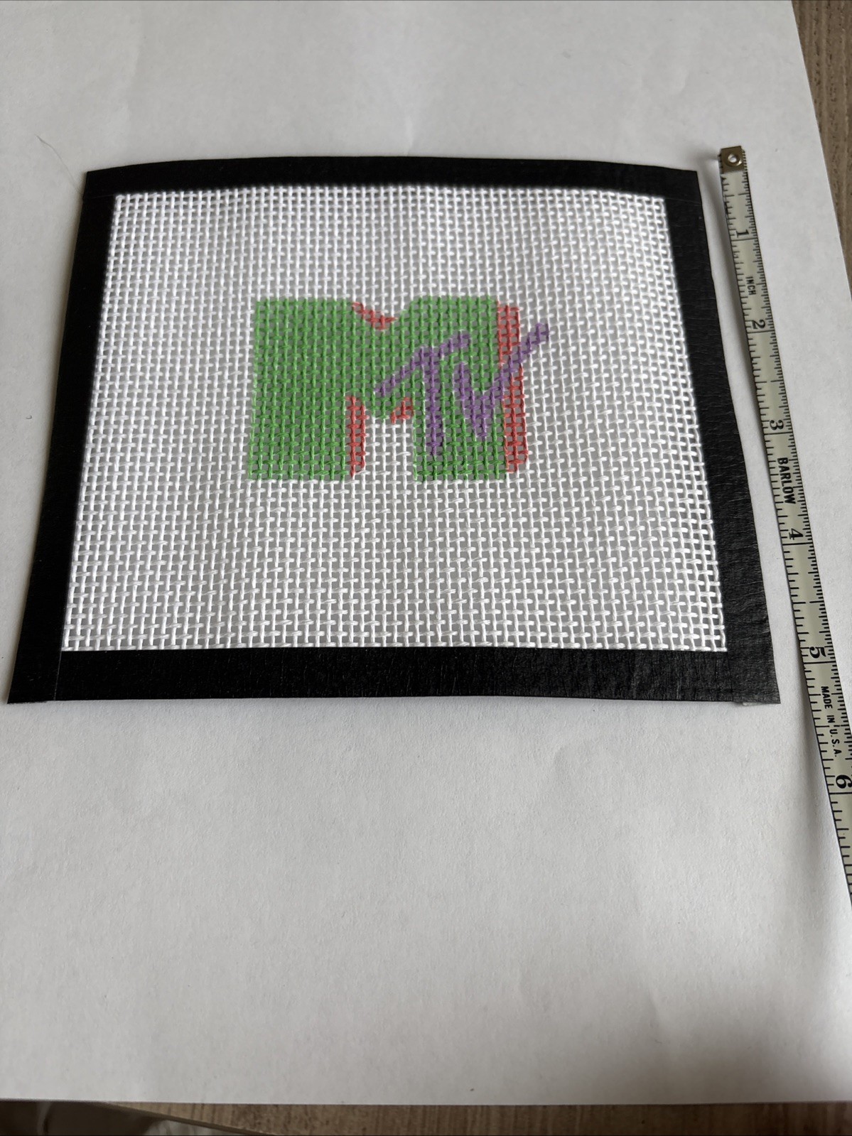Handmade needlepoint cross stitch canvas 6"90's Theme beginner friendly 13 Mesh