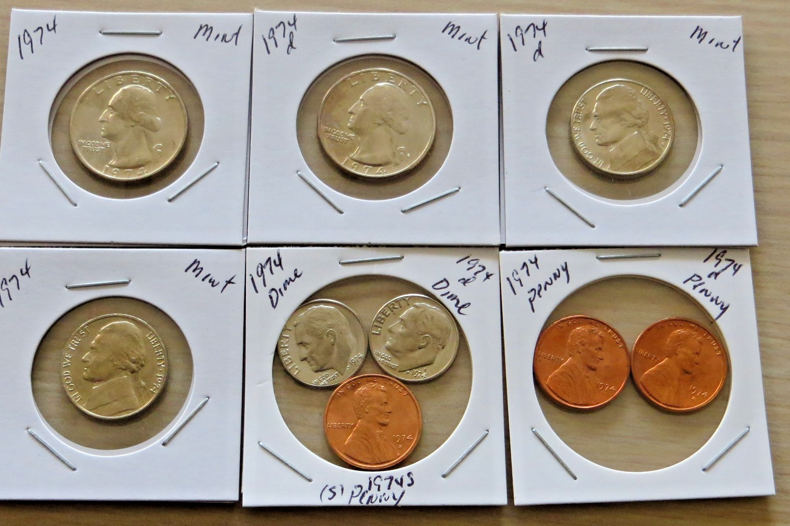 1974pd US mint coins (L38P1-6) PD Quarters, PD Dimes, PD Nickels, PDS Pennies