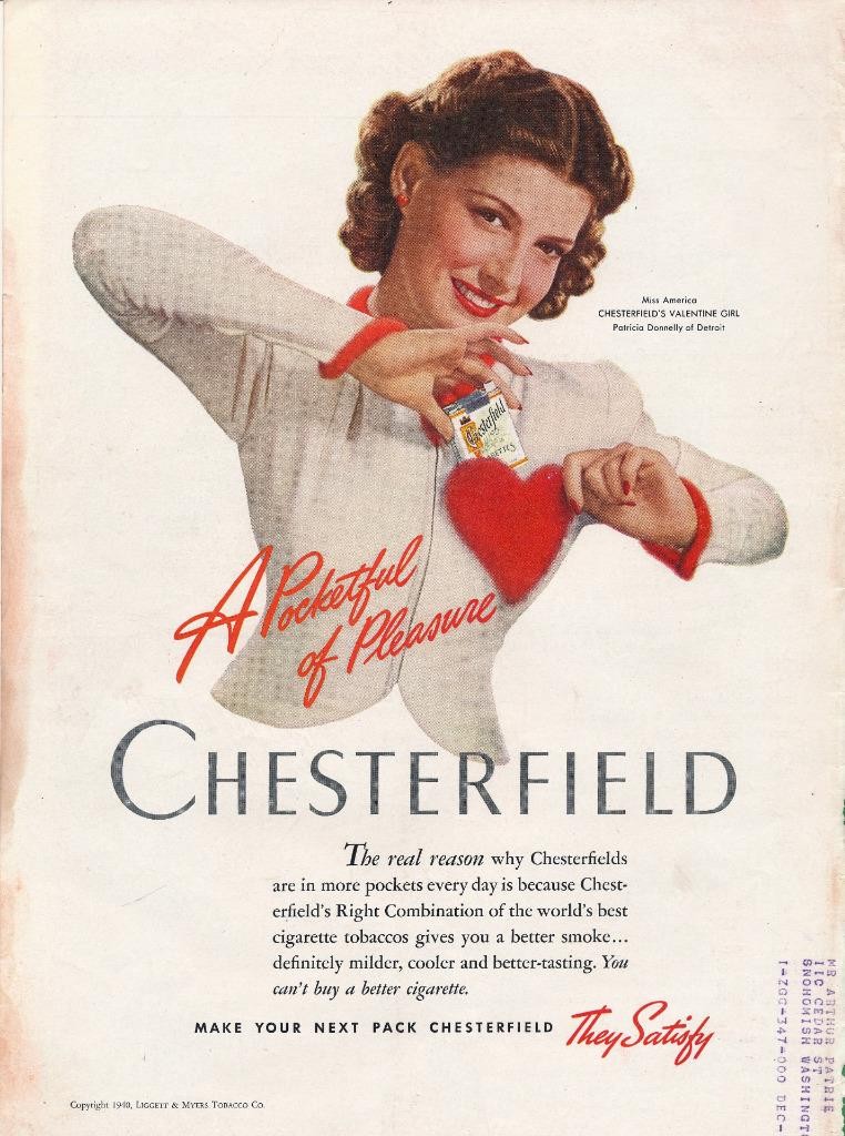 Magazine Ad - 1940 - Chesterfield Cigarettes - Patricia Donnelly - Miss America