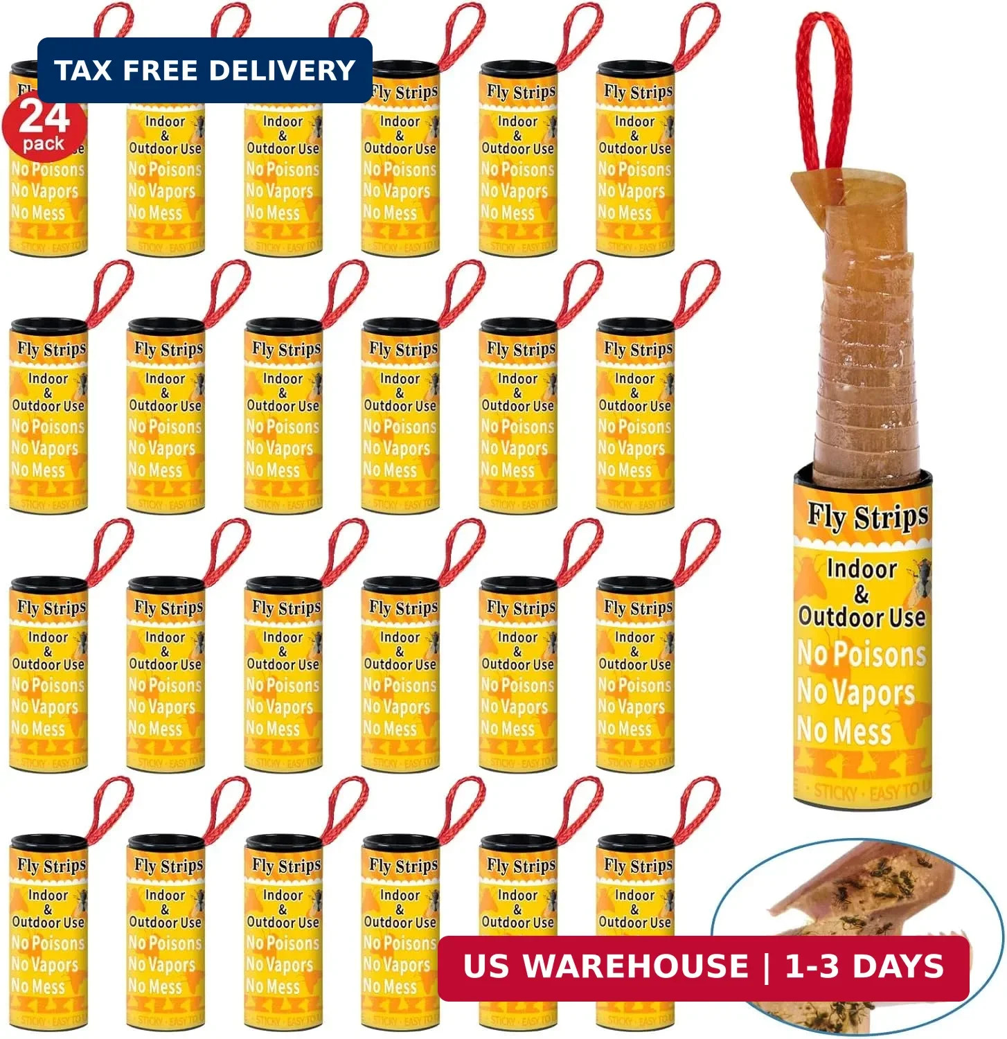 Fly Strips Trap Indoor Sticky Hanging, 24 Pack Fly Paper Traps Outdoor, Flies Ta