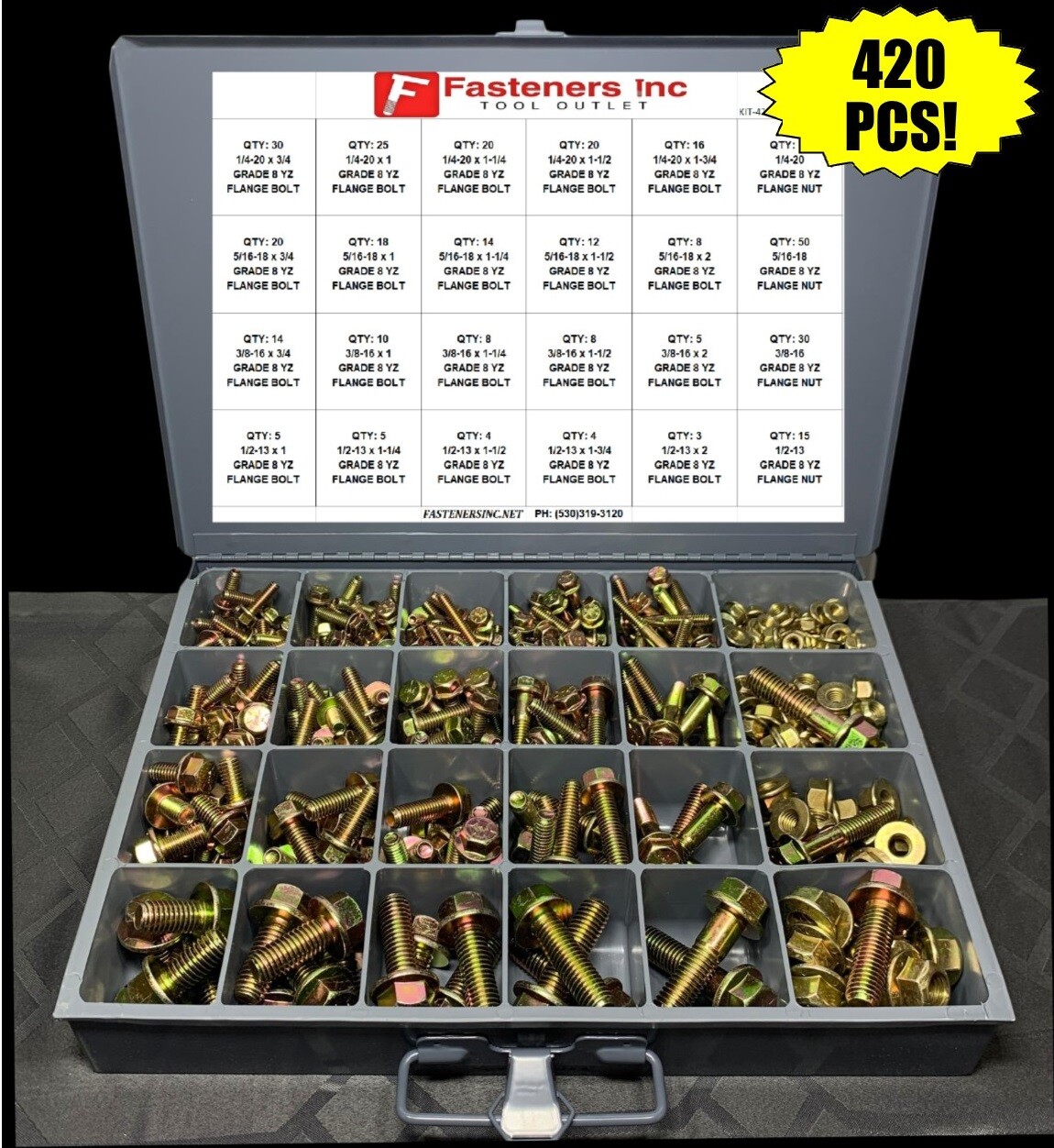 Grade 8 Flange Bolt & Nut Assortment Kit Frame Screws Yellow Zinc- 420 PCS!
