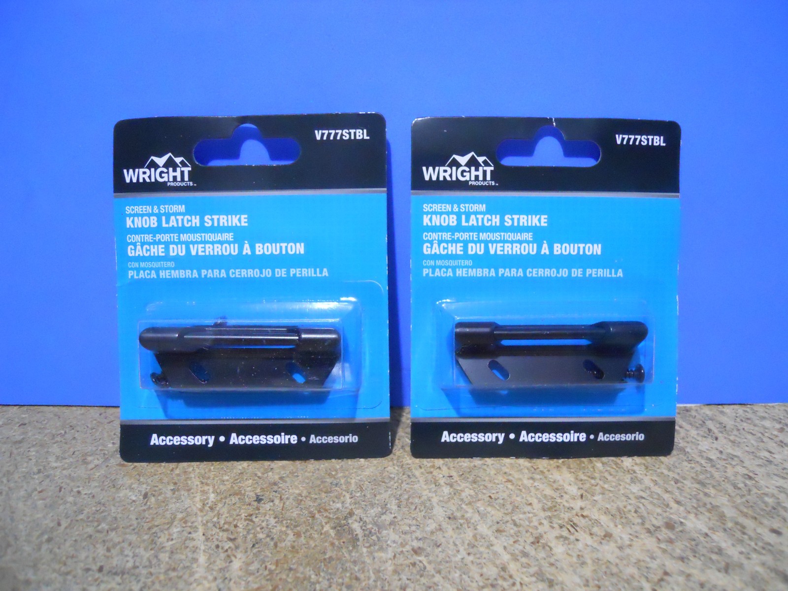 2 PACK - WRIGHT V777STBL BLACK STORM SCREEN DOOR LATCH STRIKE PLATE NEW!