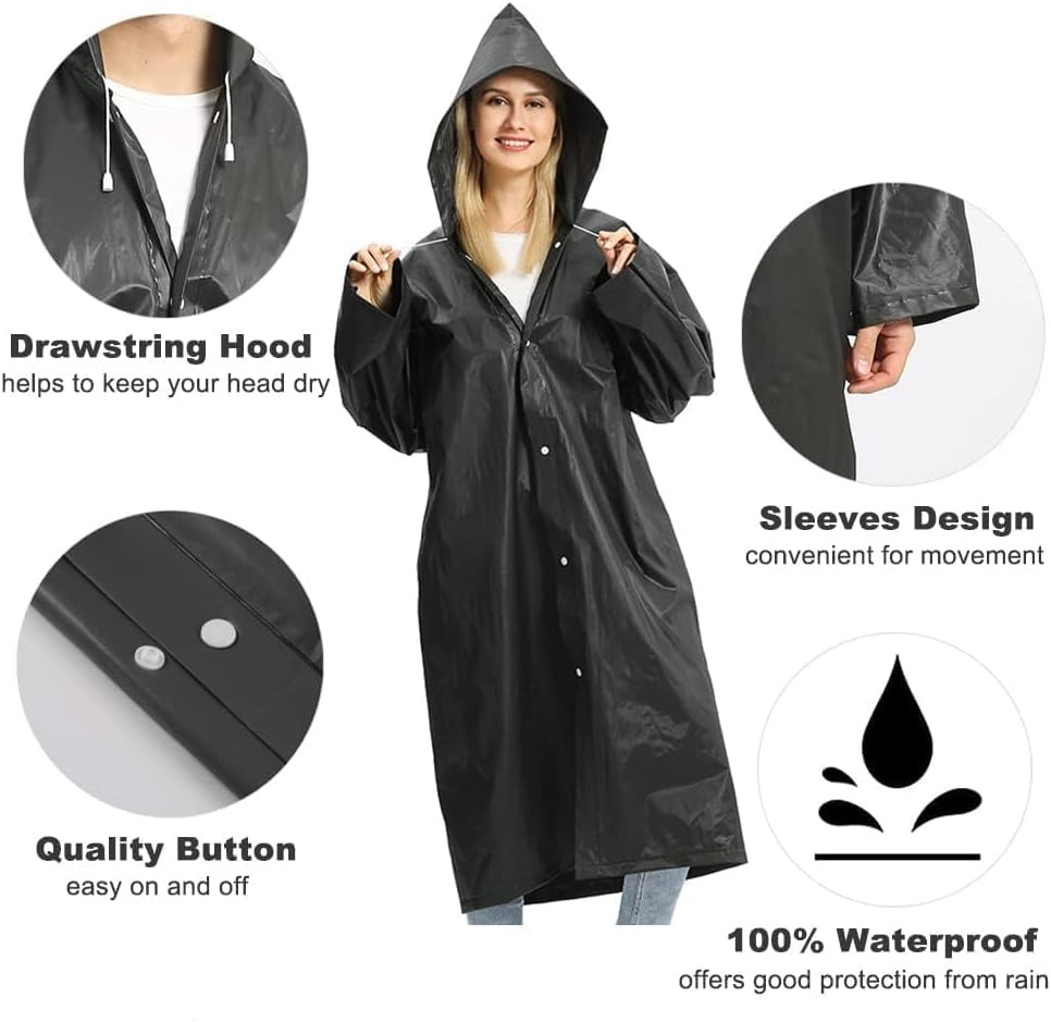 2 Pack Raincoats for Adults Reusable, EVA Rain Ponchos Lightweight Rain Coat ...