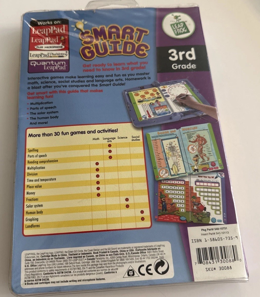 Quantum Leap Pad Leapfrog, Smart Guide to 3rd Grade, Book,Cartridge, marker New￼