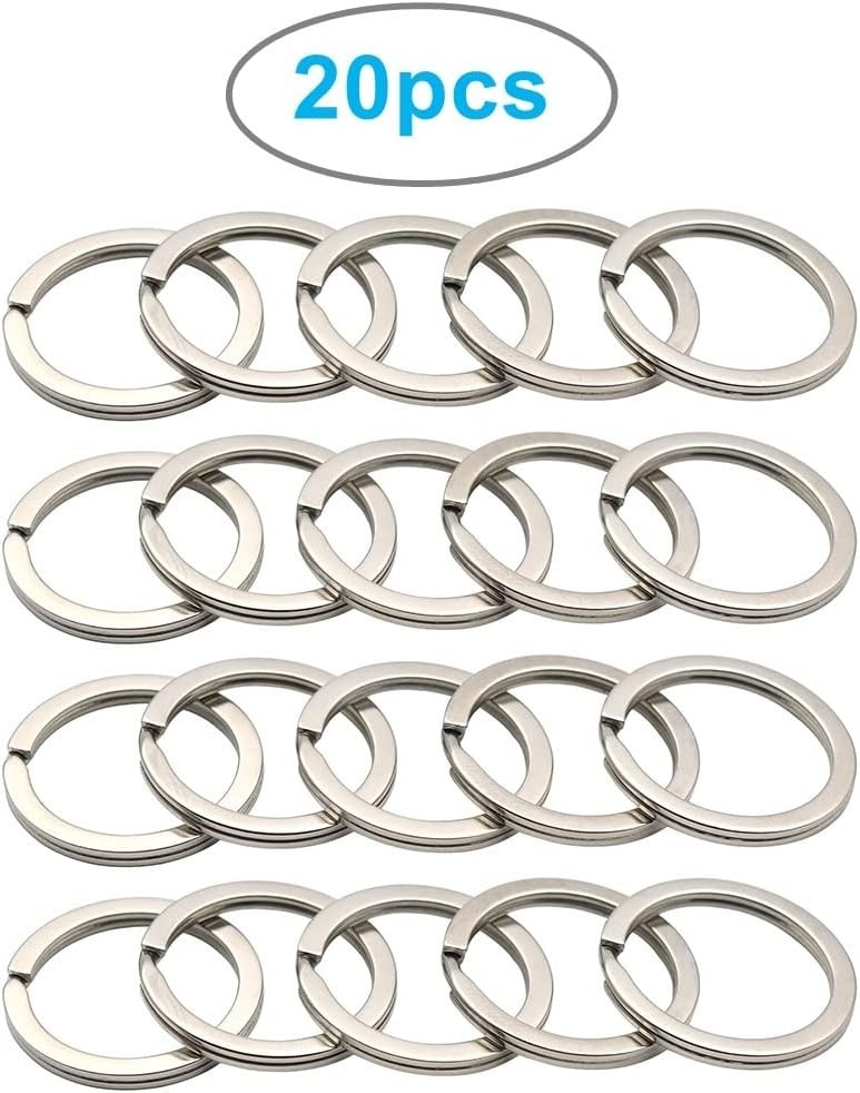 20 Pack Key Ring Keychain 1 Inch 25mm Diameter Metal Flat Split Key Chains Ri...