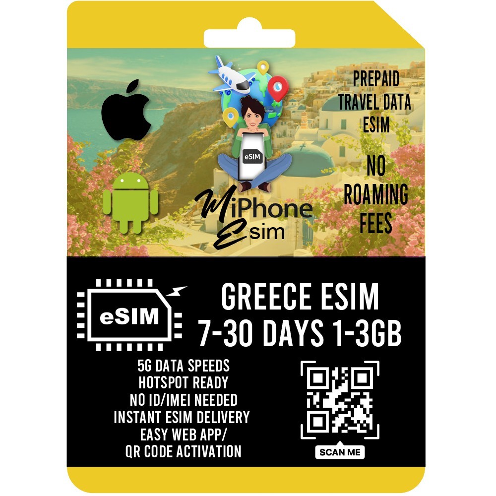 Greece Travel eSIM Prepaid 1-3GB  7-30 days  5G Network QR Activation