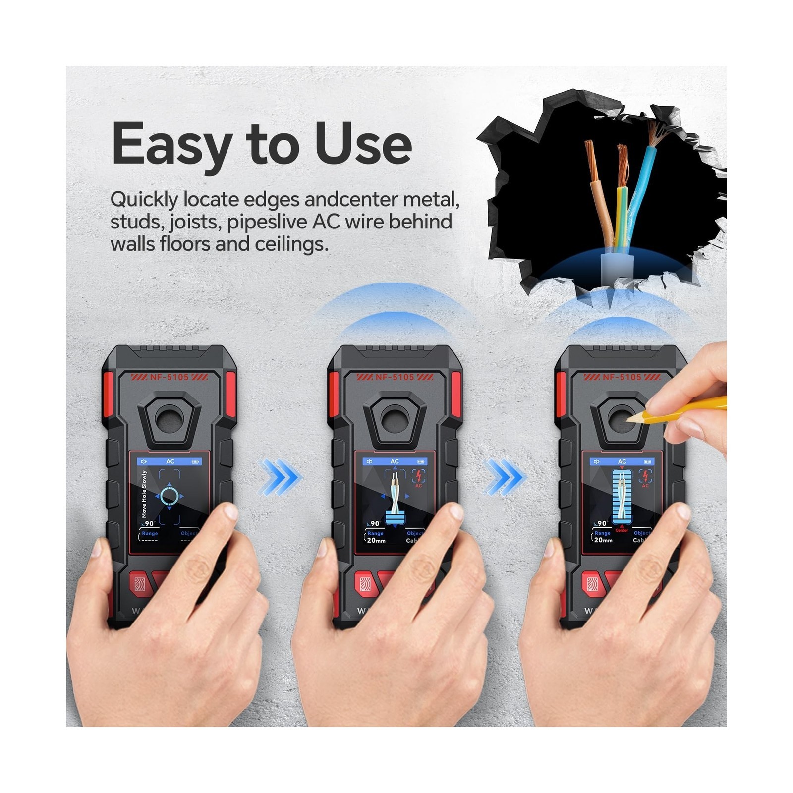 Stud Finder Wall Scanner with LCD Display Voice Alert Rechargeable