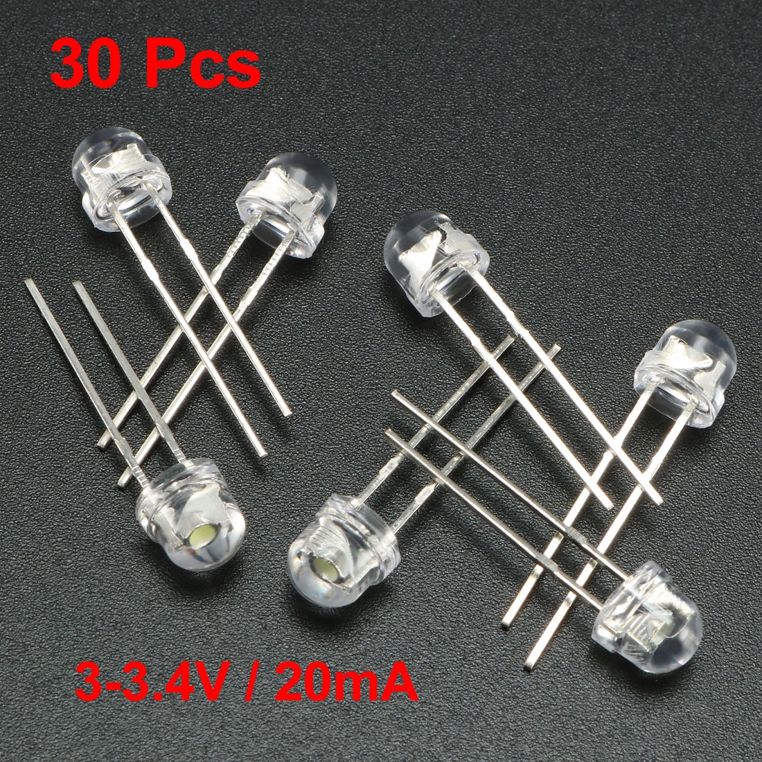 30pcs 5mm White LED Diode Lighting Electronics Component Emitting Light 3-3.4V