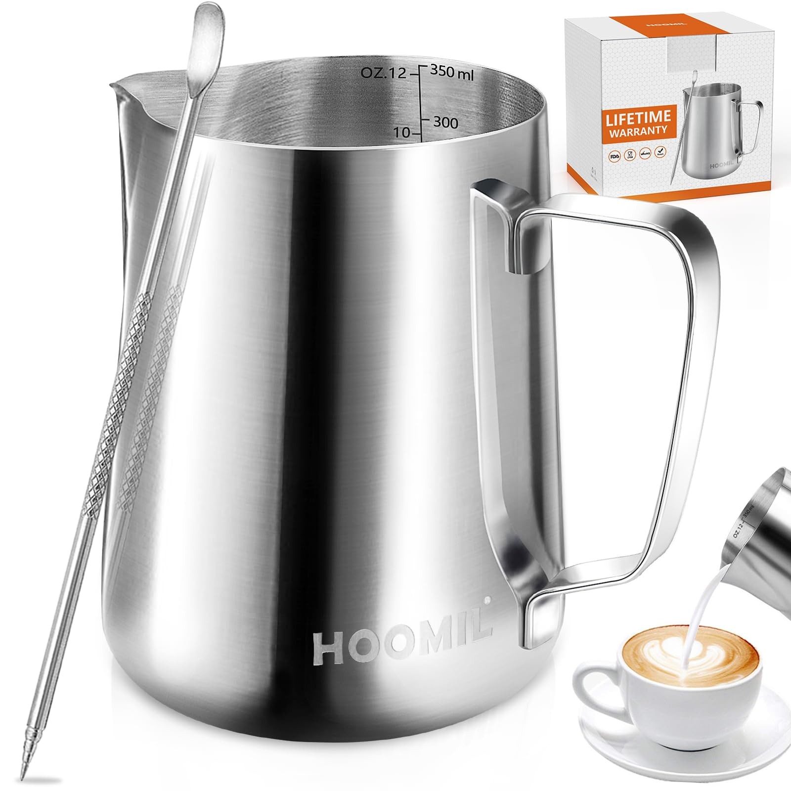 Milk Frothing Pitcher 12oz 350ml Stainless Steel Steaming Cup Barista Silver
