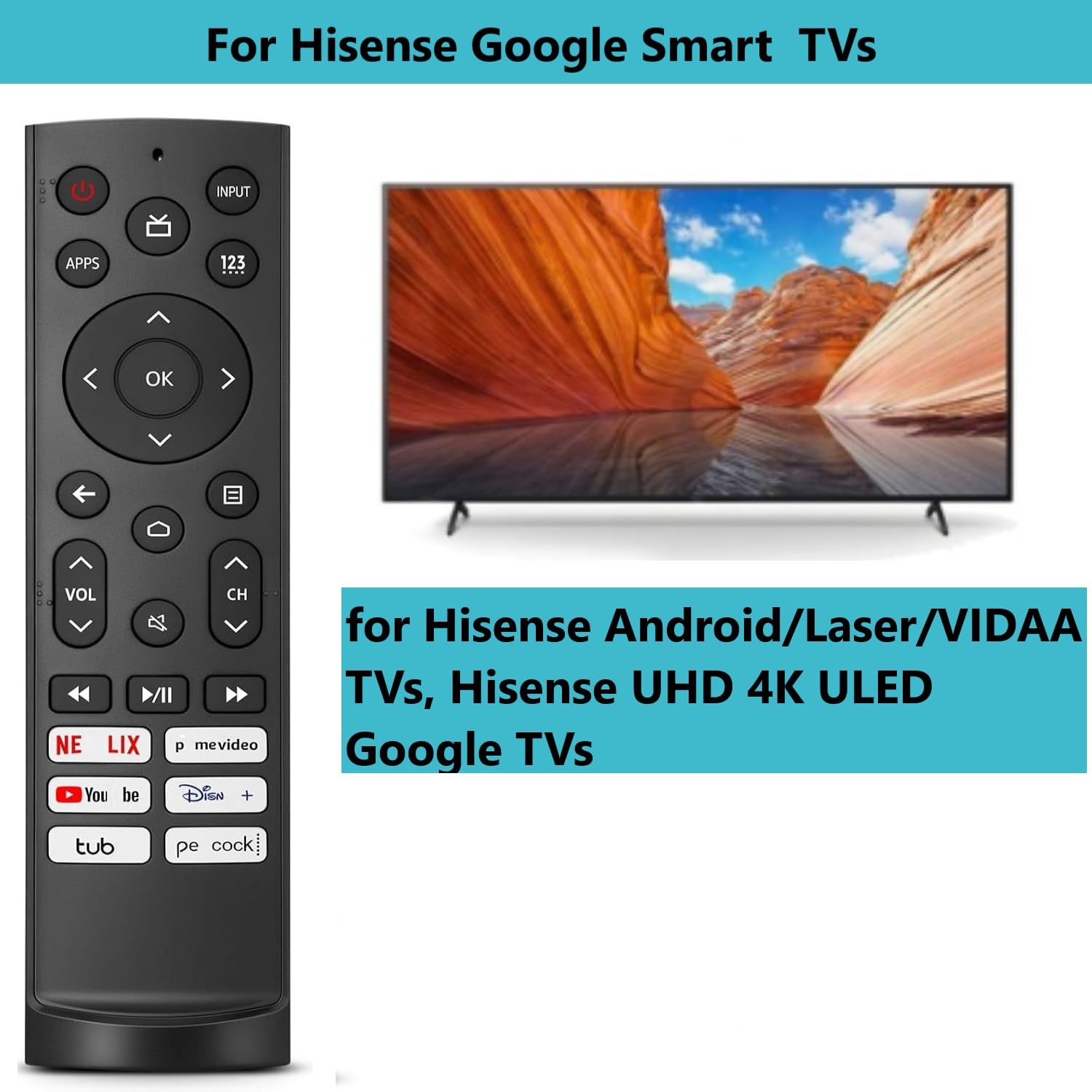 2 Pack Replacement Remote for Hisense Android Laser VIDAA Google TV ERF3A90