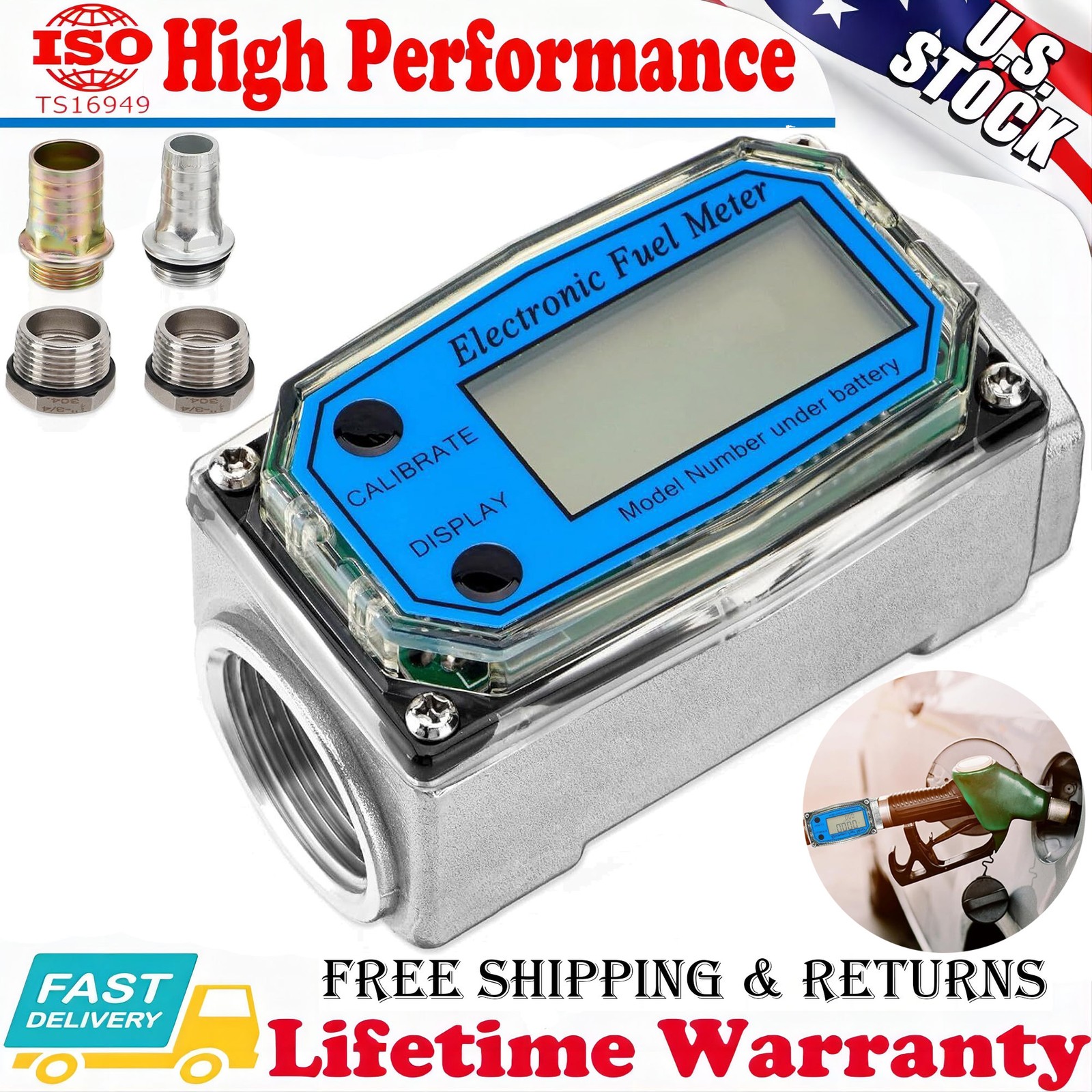 Digital Fuel Flow Meter 1" Electronic Flow Gauge Turbine Diesel Flow Meter USA