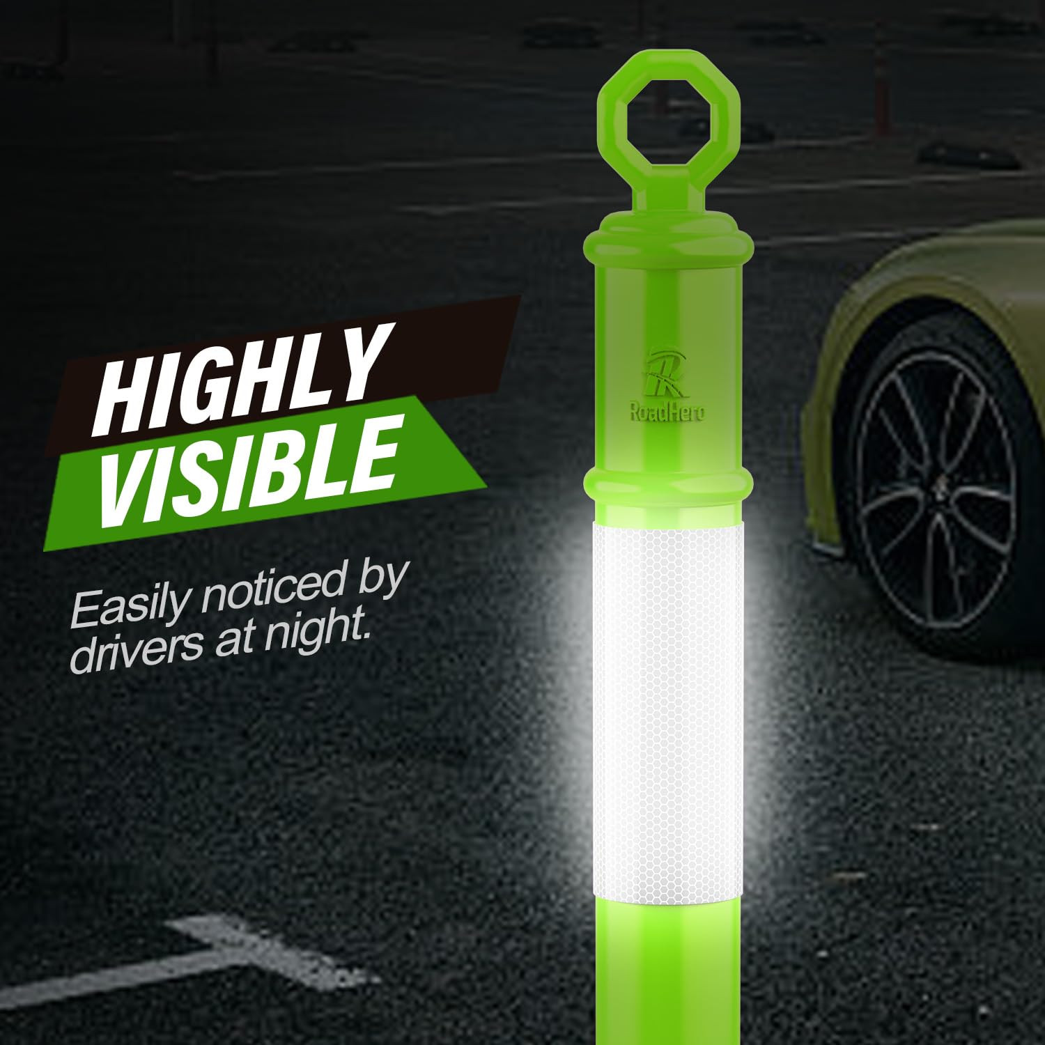 45 Inch Delineator Post with Base, Portable Lime Green Traffic Delineator Posts