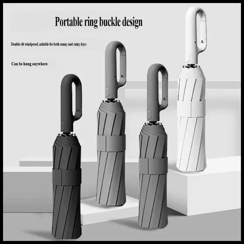 Large Automatic Folding Umbrella Black Glue Ring Buckle Business