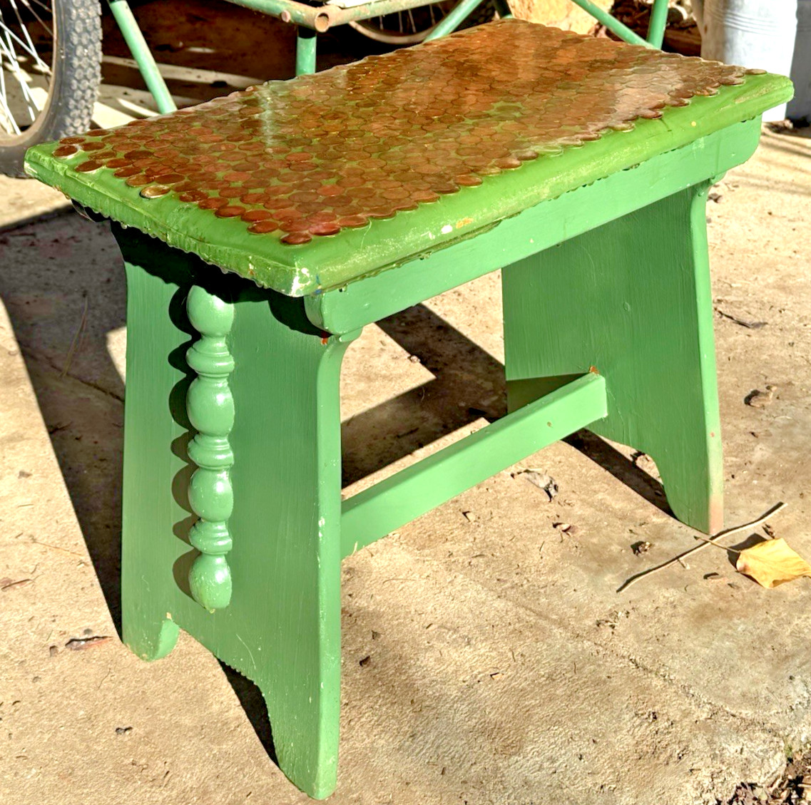 Vintage US Currency Penny Inlay Side End Table Bench Seat Furniture Resin Epoxy