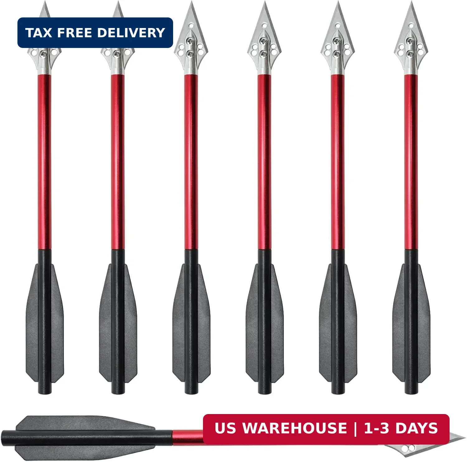 6.3" Aluminum Crossbow Bolts with Steel Broadhead Tips for 50-80lbs Self Cocking