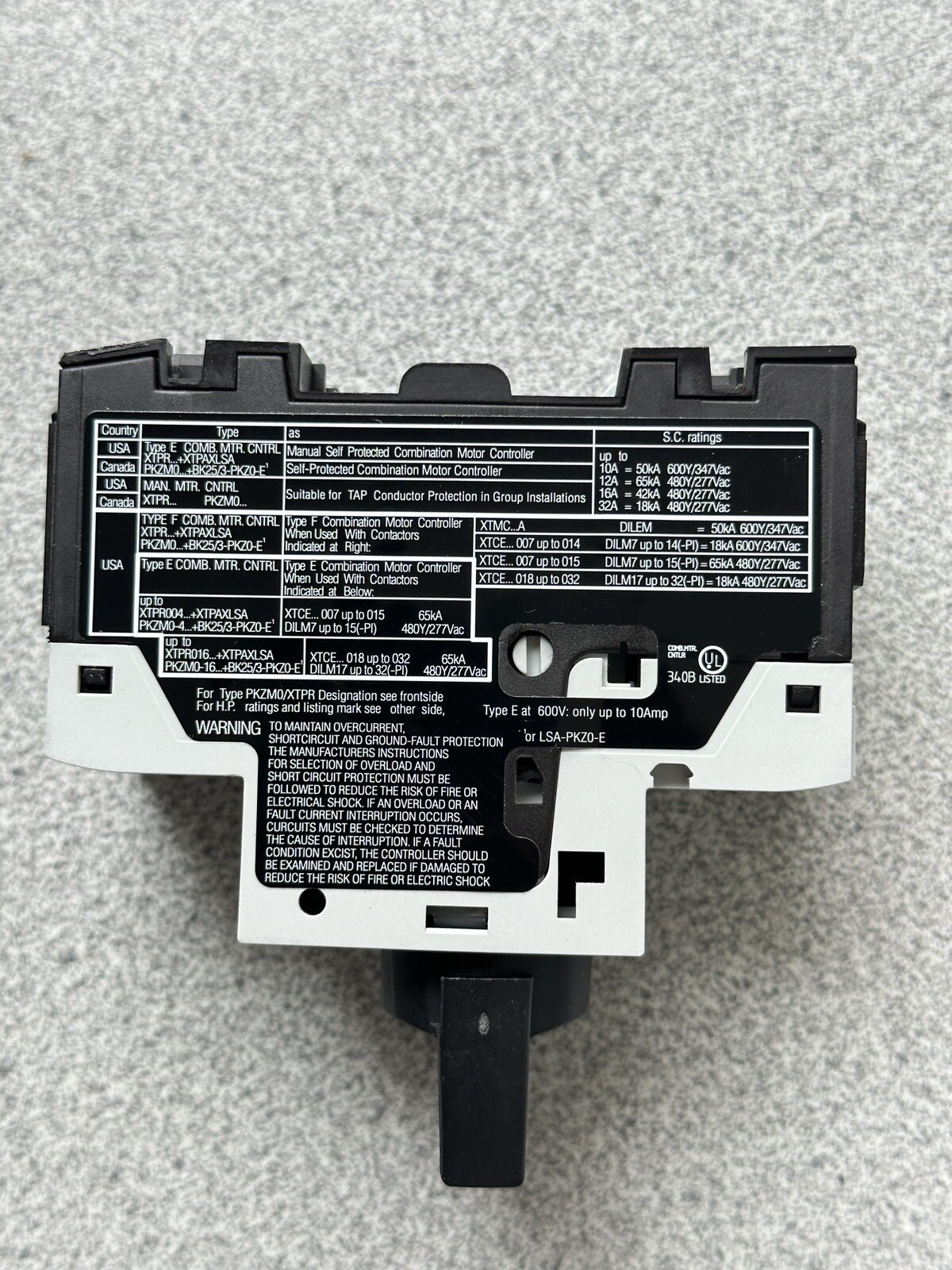 New Eaton XTPR6P3BC1 Manual Motor Protector, Adjustable 4-6.3A, PKZM0-6,3/AK