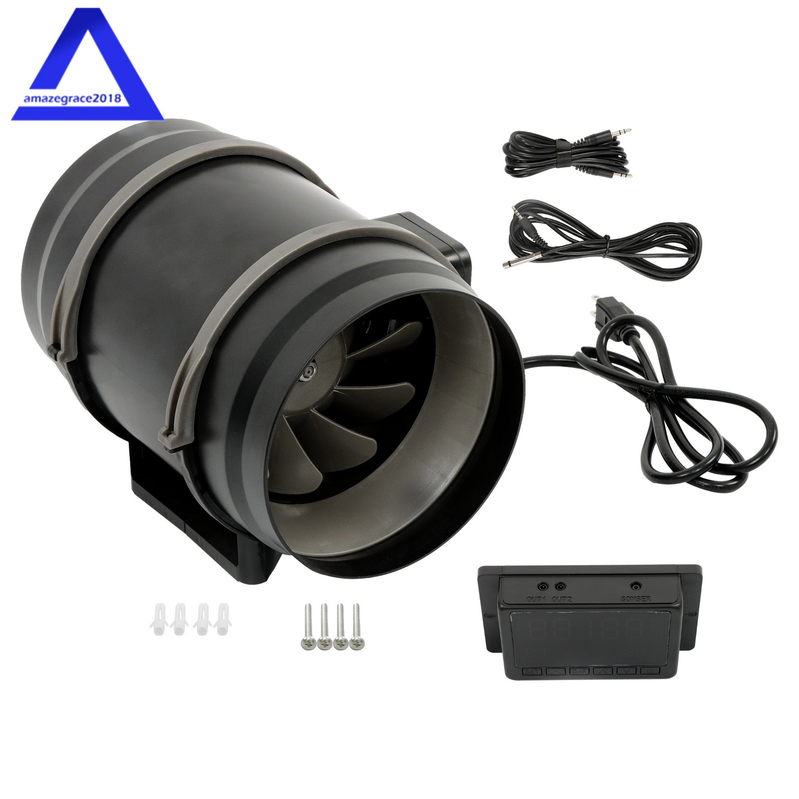 8 Inch Inline Duct Fan HVAC Exhaust Blower Kit EC Variable Speed Control Black