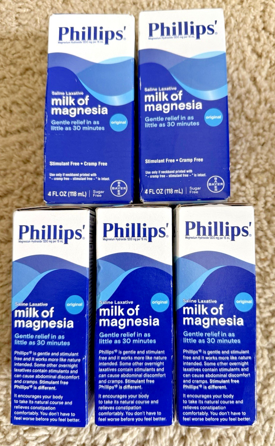 5- Lot Phillips' Milk of Magnesia Liquid Laxative, Original 20FLOZ EXP 2028