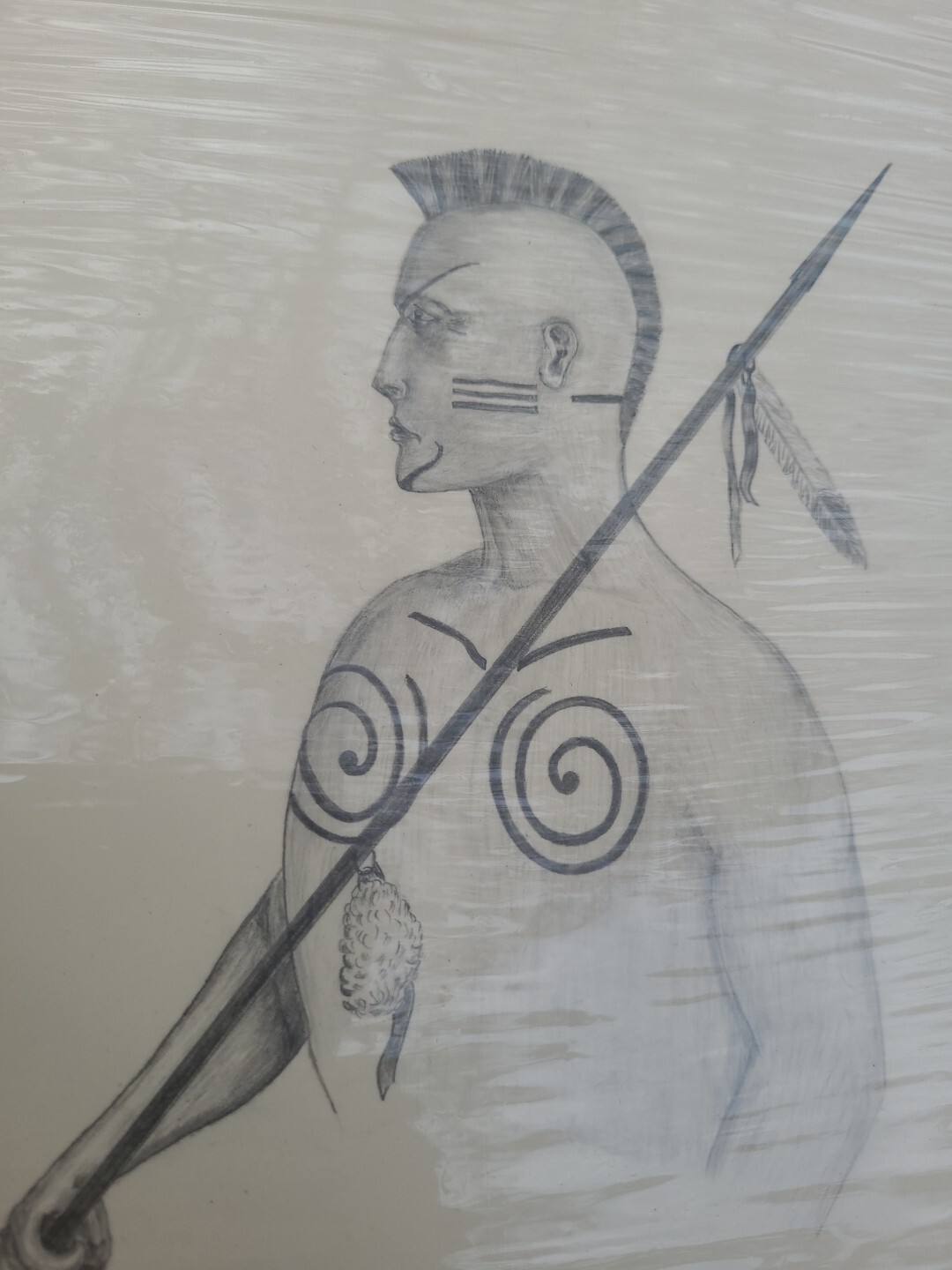 Signed Charcoal Or Pencil Drawing Cherokee Chief Never Framed