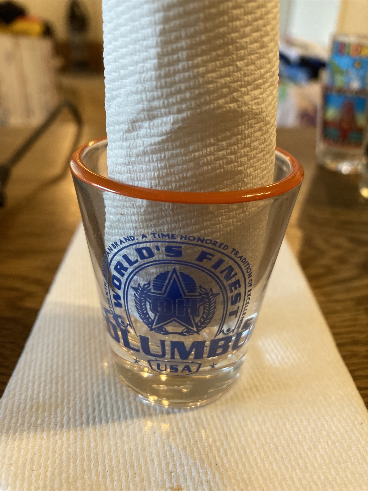 Vintage Shot Glass - souvenir of Columbus  USA World's Finest