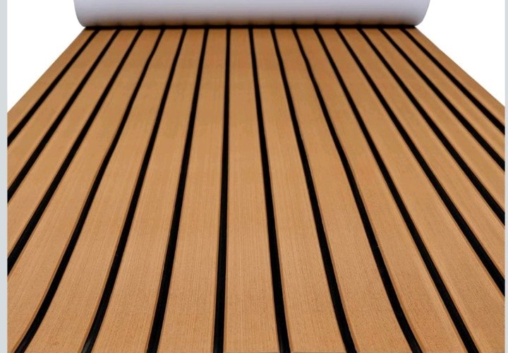 FOCEAN Boat Flooring EVA Foam Decking Faux Teak  94.5”x15.7” Brown Black Line