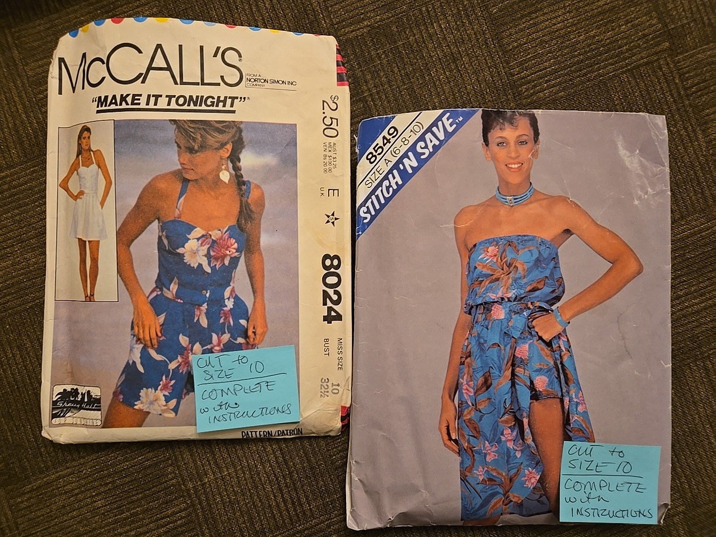 SEWING PATTERN's Cut / Complete w Instructions Size 10 - McCall'S 8020 and 8549