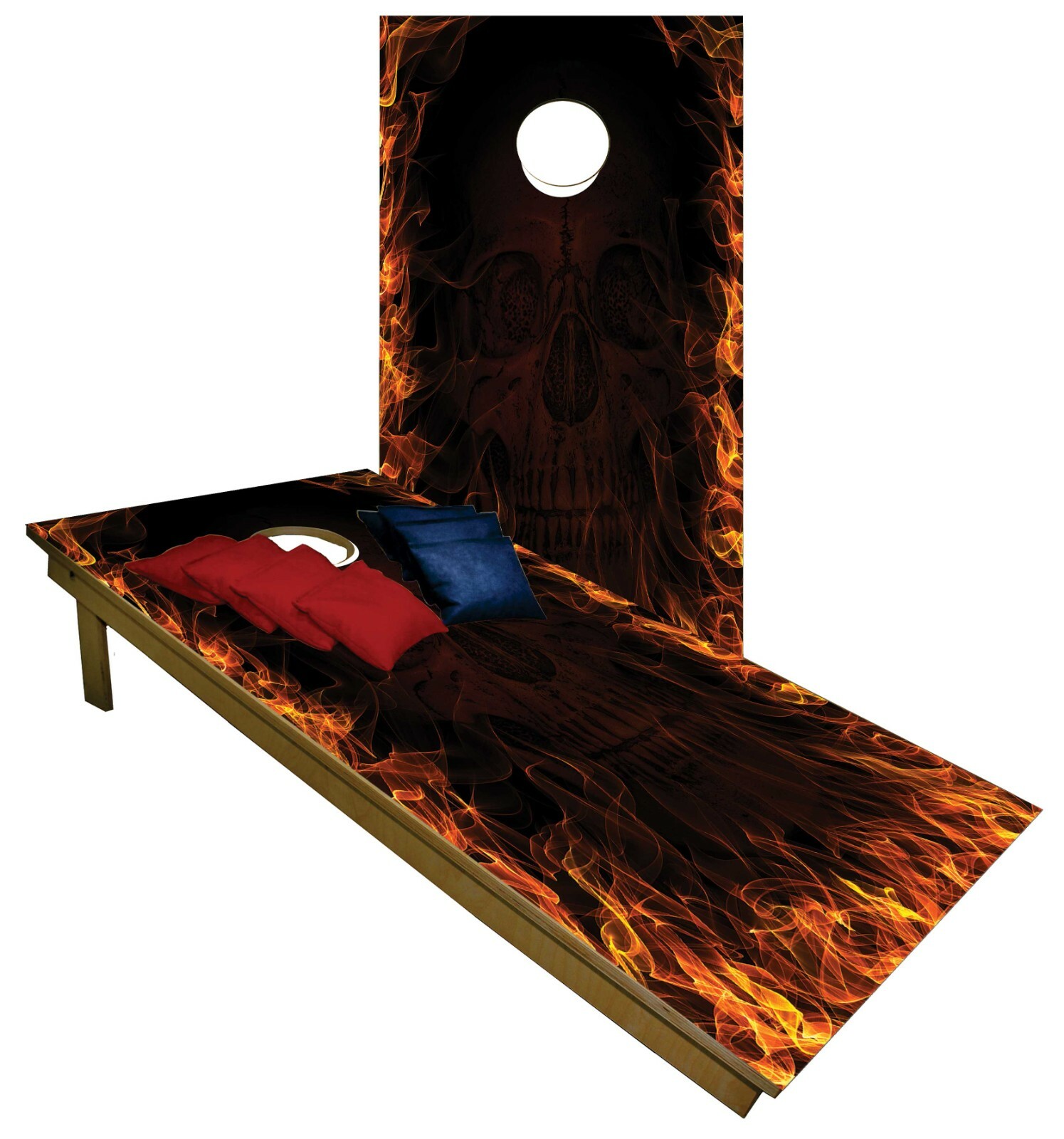 Flames CORNHOLE BEANBAG TOSS GAME w Bags Game Board Fire Red Dark Black Set