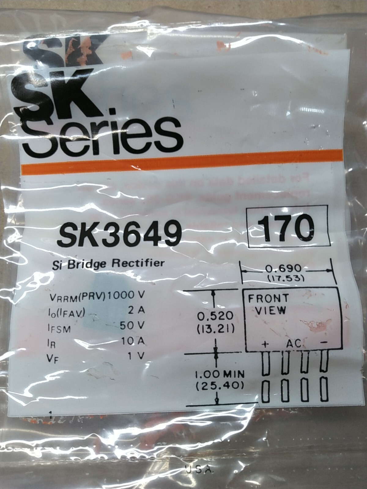 (Lot of 3) Thompson SK3649 Silicon Bridge Rectifier
