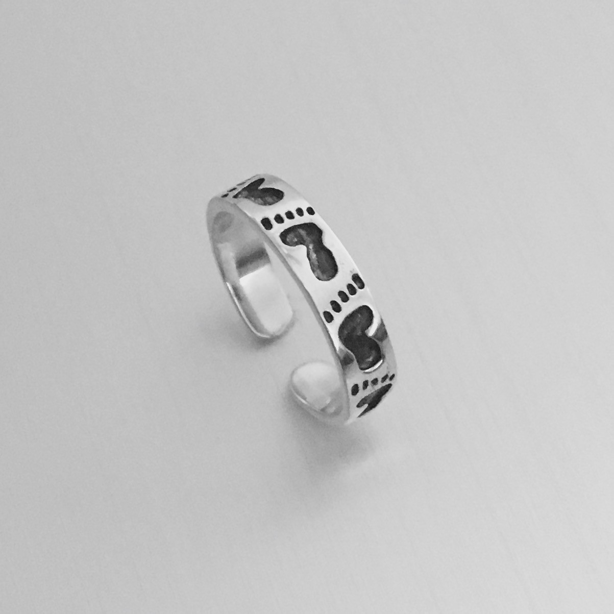 Sterling Silver Adjustable Footprint Toe Ring, Silver Ring, Baby Feet Ring