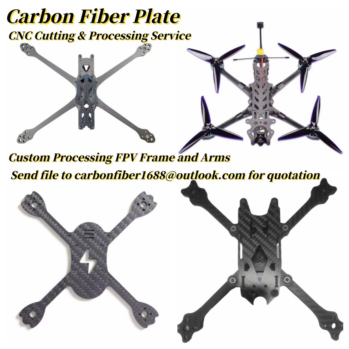 Carbon Fiber Sheet Plate Panel Custom CNC Cut Process Carve FPV Drone Arm Frame