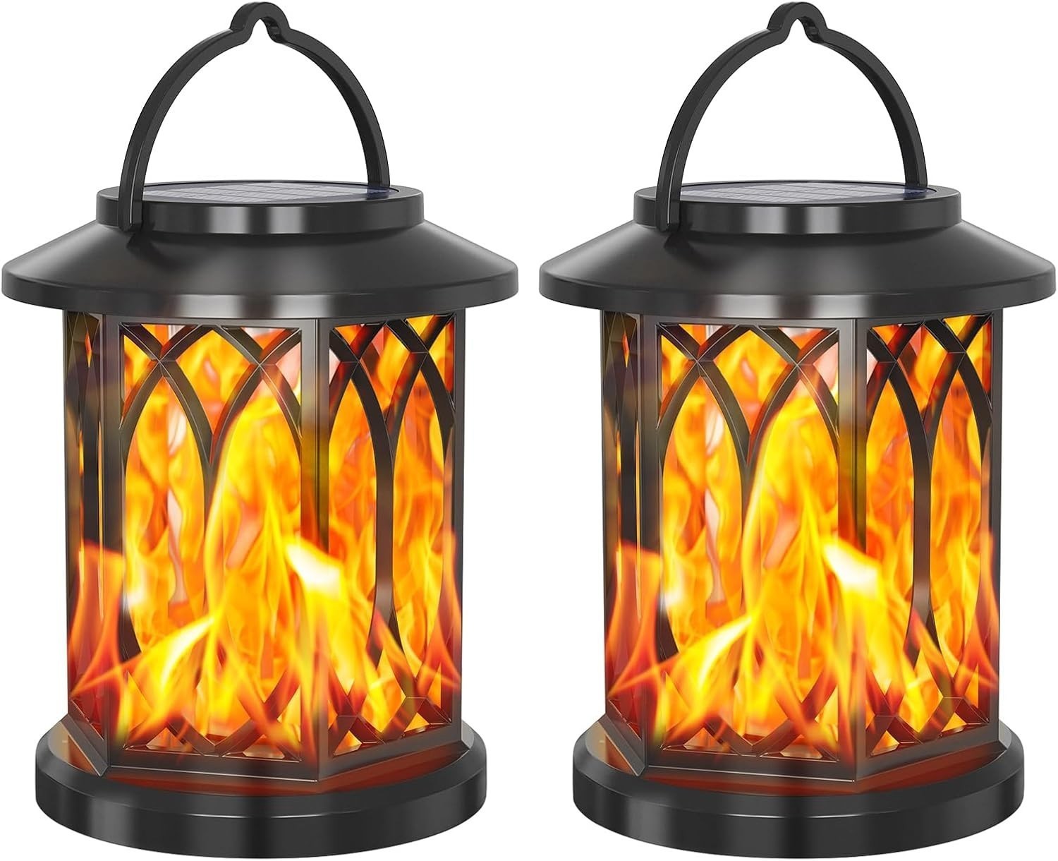 2x Solar LED Flicker Flame Lanterns Lantern , Outdoor Garden & Pathway Lights