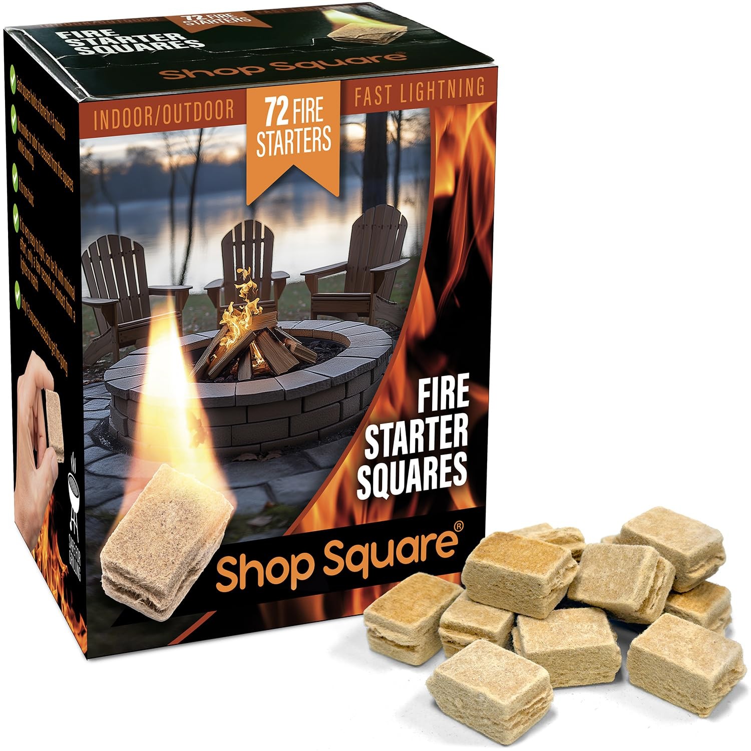 Fire Starter Squares (72 Pack) - Starters for 72 Squares, Brown