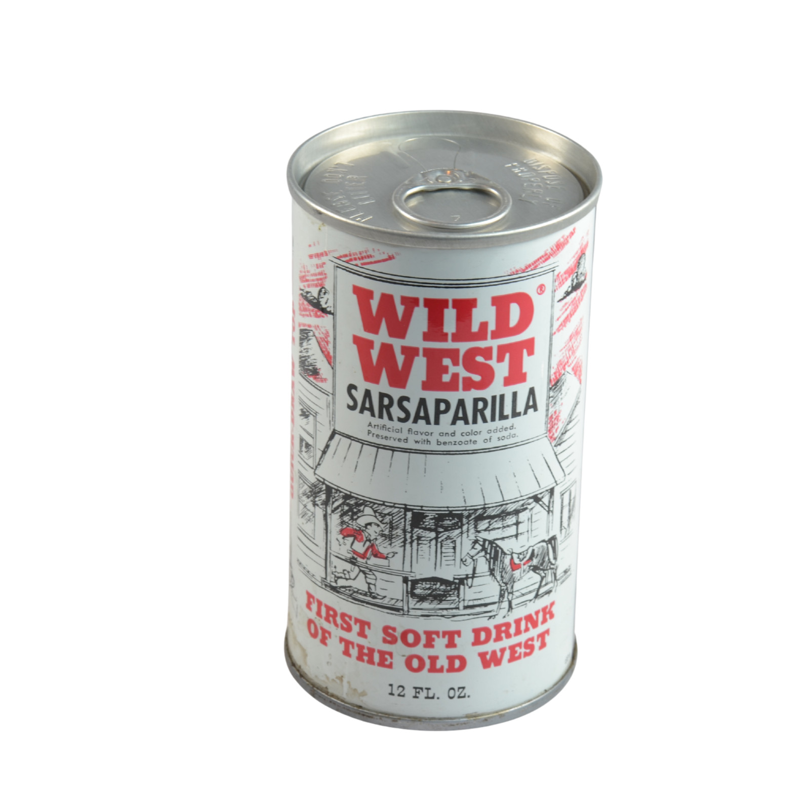 Wild West Sarsaparilla Vintage Soda Can Wide Seam Straight Steel 48-18