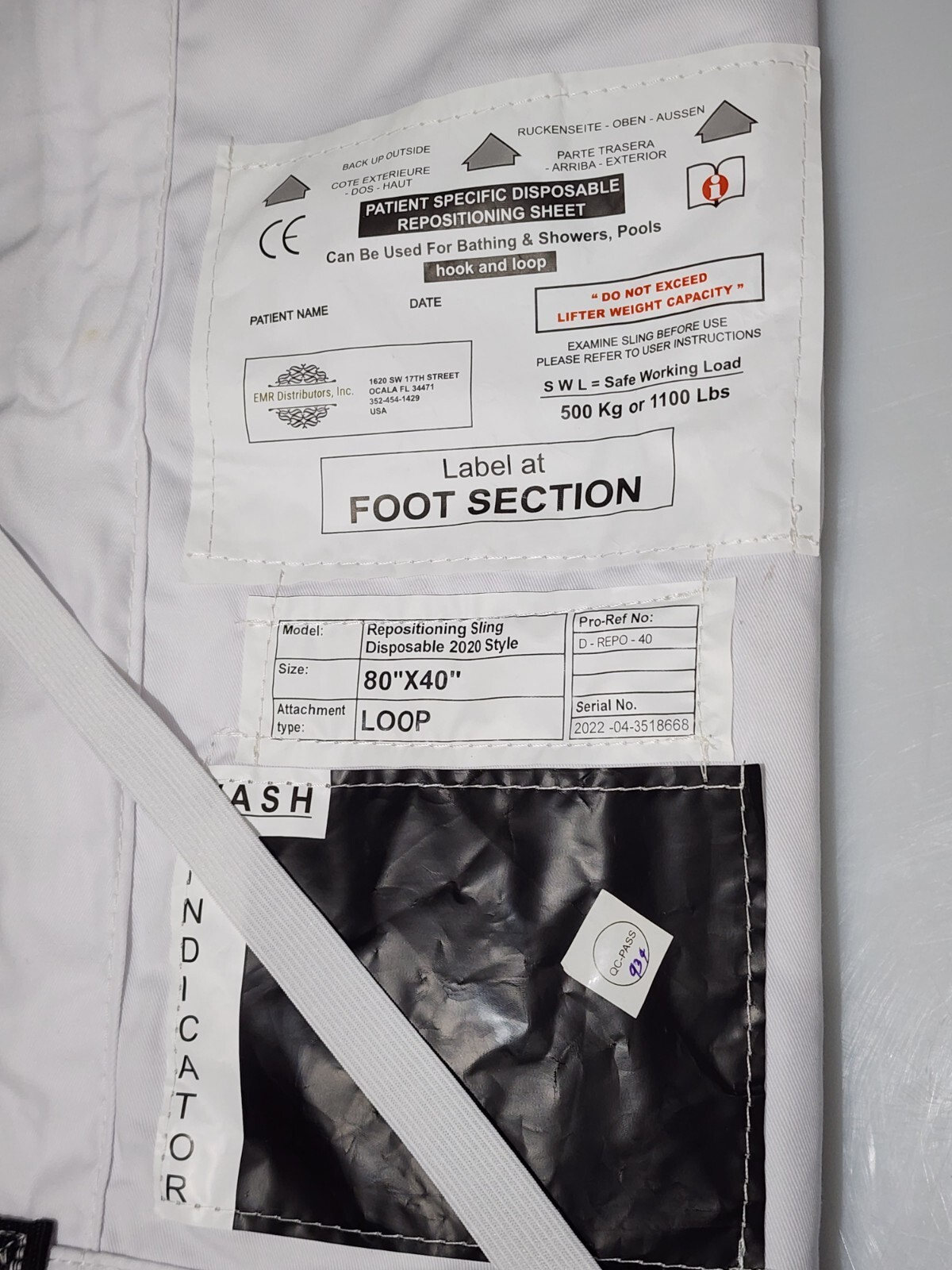 EMR Disposable Repositioning Sling 1100 Lbs Workload, New Opened