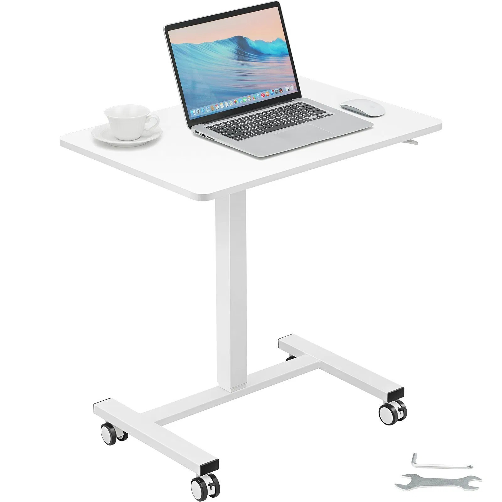 Mobile Standing Desk, 28"-44" Gas-Spring Height Adjustable Sit-Stand Desk, 4 360