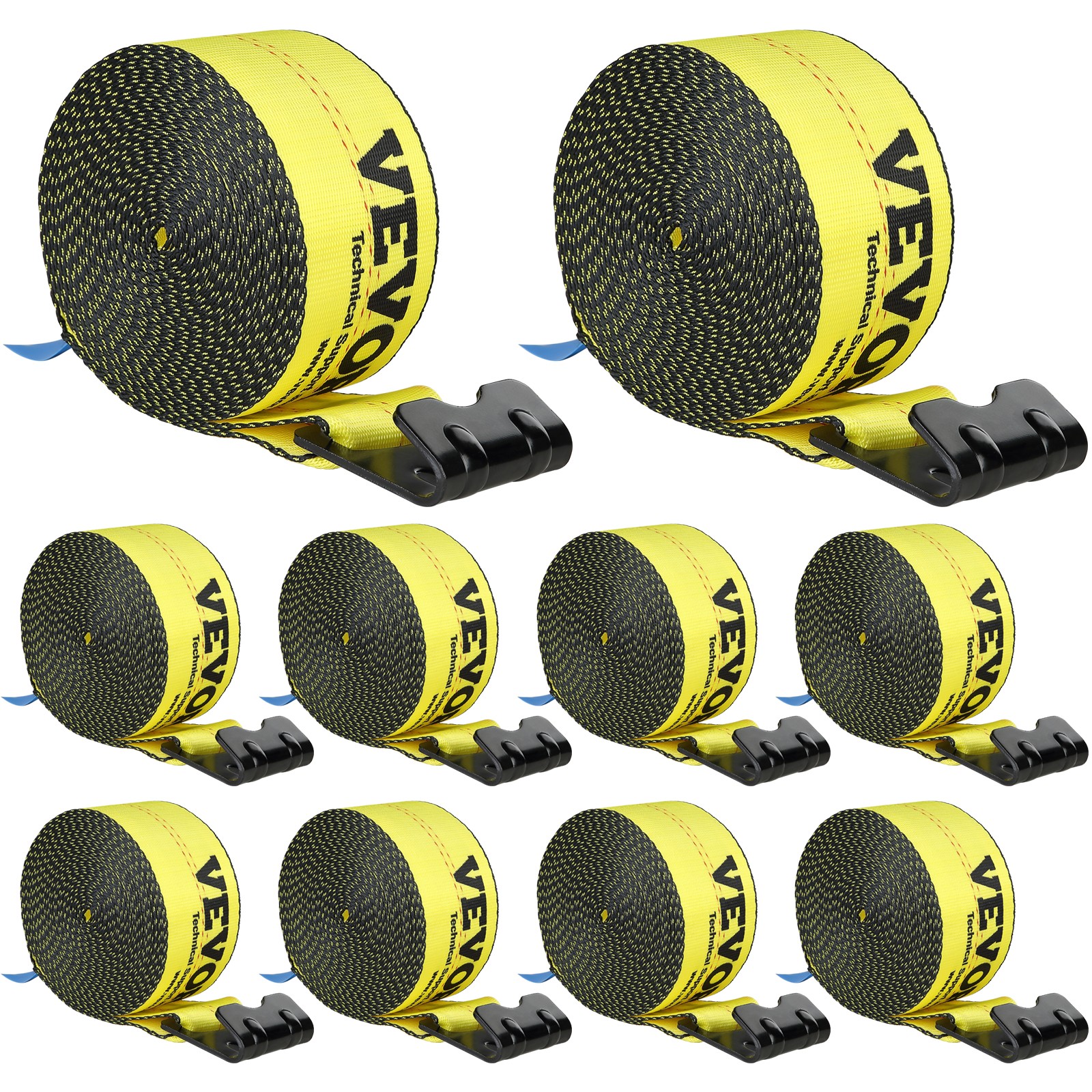 VEVOR Truck Straps Winch Straps 4"x30' with Flat Hook for Towing 10 Pack Yellow