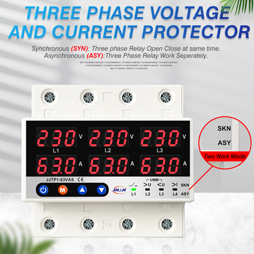 63A 3Phase Voltage&Current Protector Synchronous &Asynchronous Working Mode D0N3