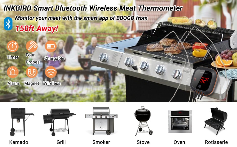 Inkbird Digital Thermometer Bluetooth Meat Smoker Thermometer Probe BBQ Wireless