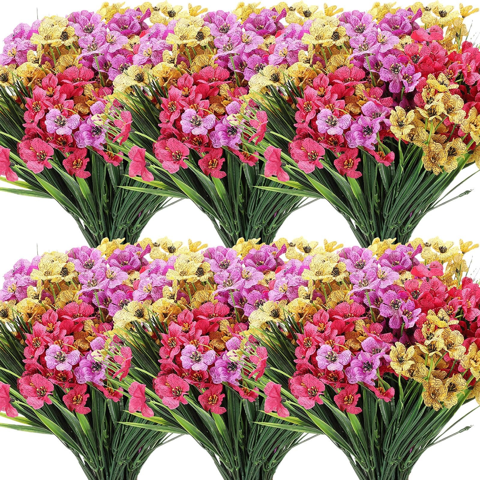 Lyrow 100 Bundles Violet Artificial Flowers, UV Resistant Faux Flowers Outdoo...