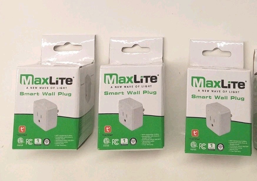 NEW (Lot of 3) MaxLite Smart Wall Plugs WiFi Outlet Alexa Google Home