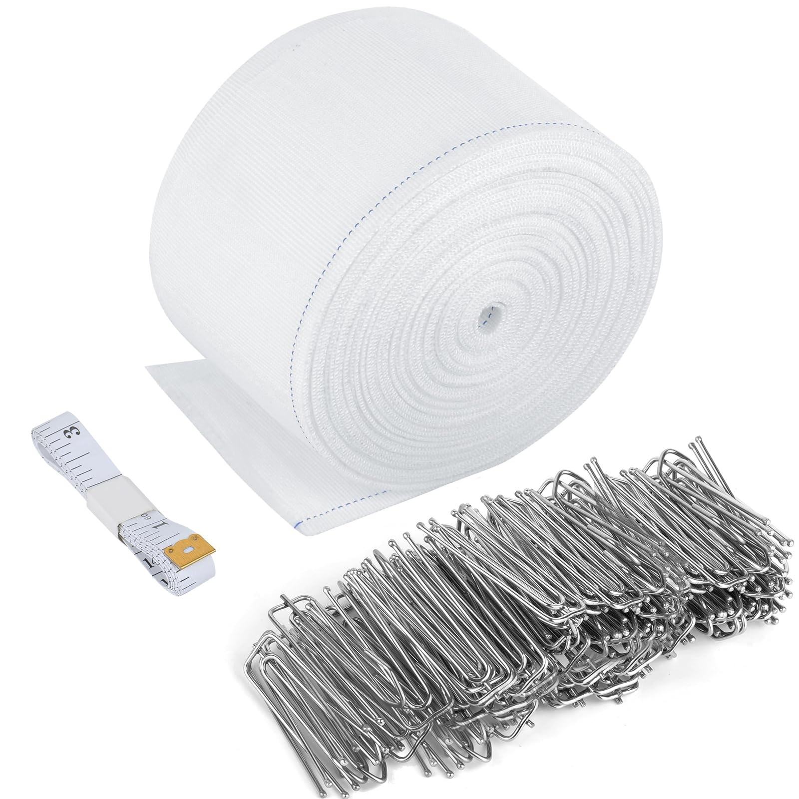 Curtain Pleat Tape 11 Yards with 50 PCS 4-Prong Stainless Steel Pleater Hooks
