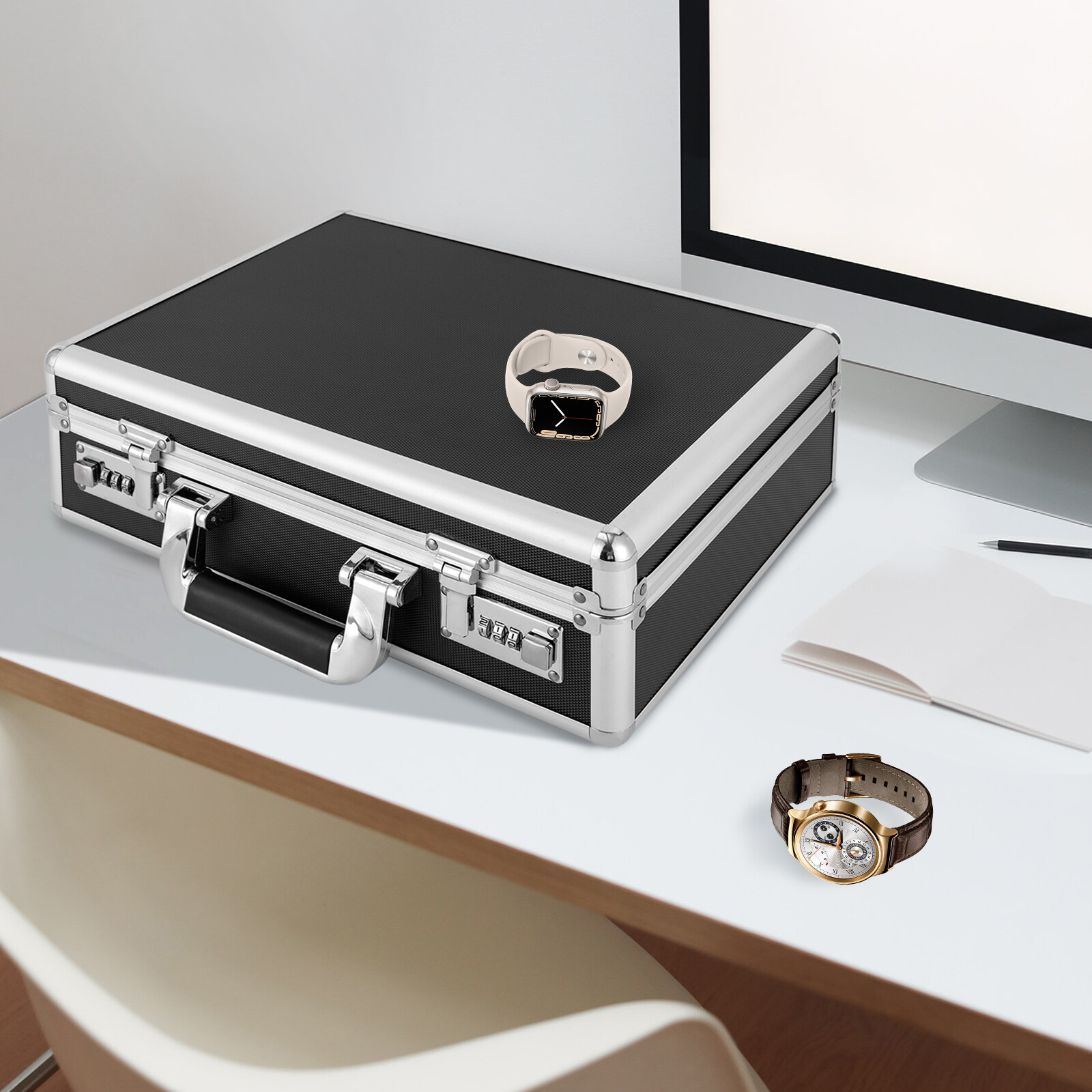 18 Slots Locking Display Briefcase Watches Collectors Display Storage Watch Box