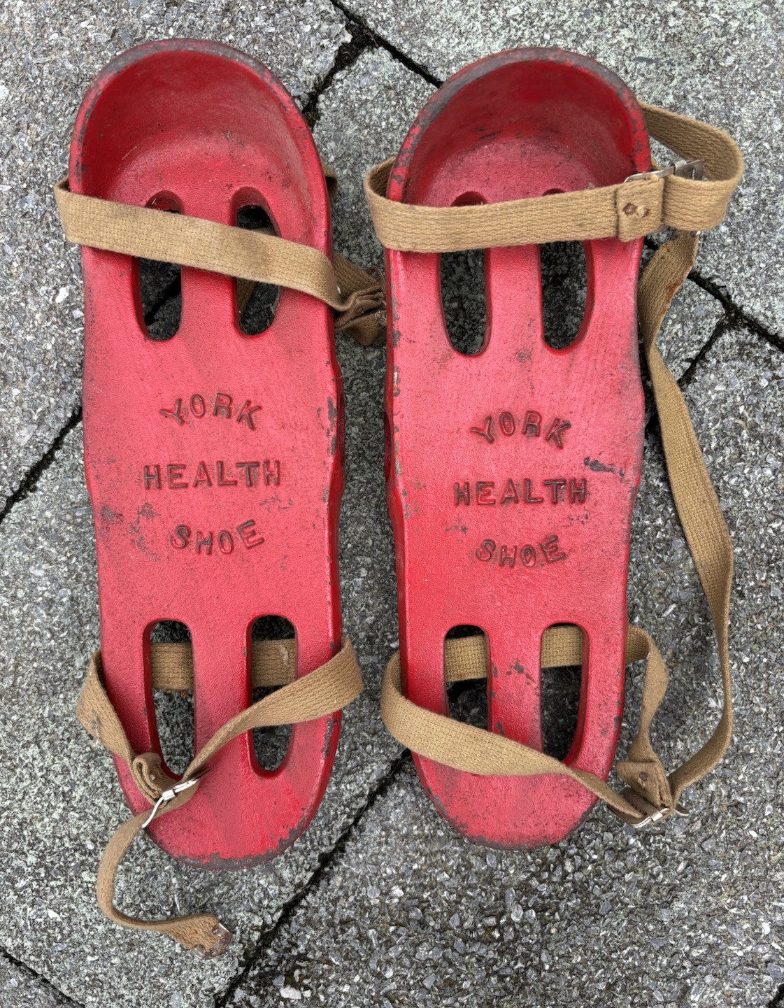 York Health Shoes Iron Boots Vintage York Barbell Red Pair With Four Straps