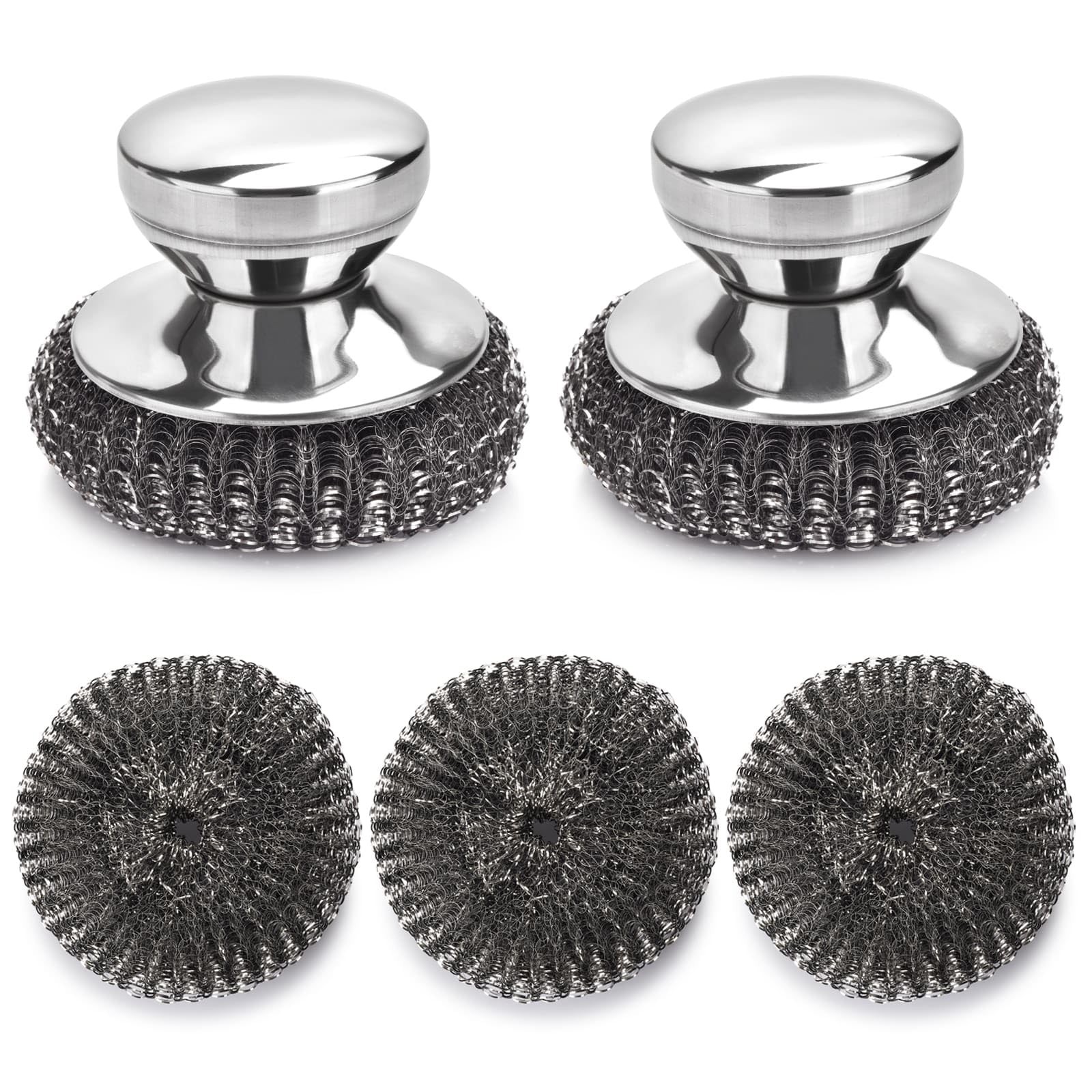 5PCS Stainless Steel Scrubber Pads, Steel Wool Scrubber Set with 2Pcs Handle,...