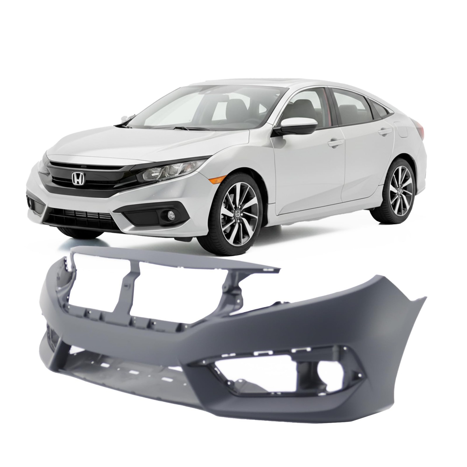 Compatible with Front Bumper Cover Fascia 2016-2018 Honda Civic DX EX LX Sedan